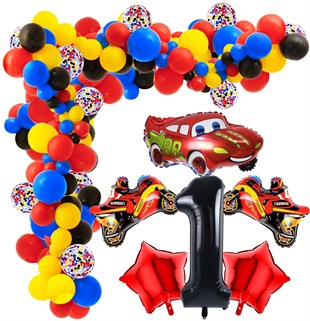 KBK Market Cars Doğum Folyo Balon ve Zincir Balon Seti  Günü Seti