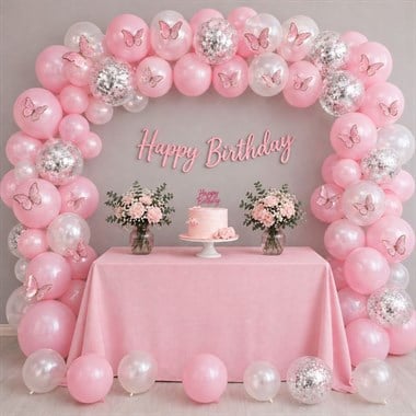 KBK Market Pembe Beyaz Tonlu Balon Zincir Seti