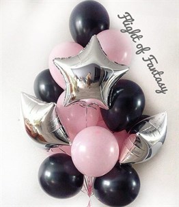 KBK Market Siyah Pembe Kombin Balon Seti- Yıldız Balonlu Doğum Günü Seti