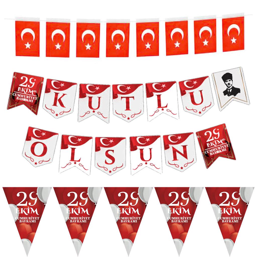 Ekim Kutlamaları İçin Türk Bayraklı Süsleme Seti - Parti Dekorasyonu ve Aksesuarları