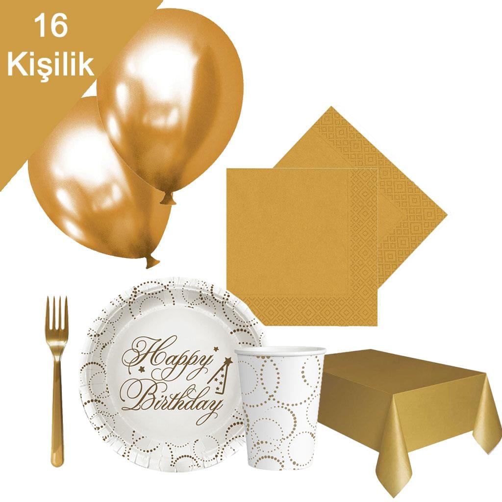 KBK Marke Beyaz Sert Karton Elegant Doğum Günü Seti 16 Kişilik