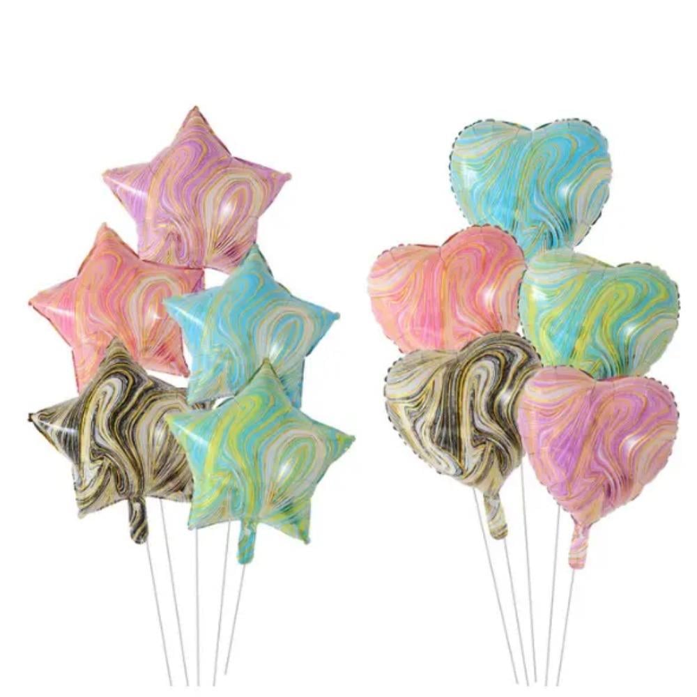 KBK Market 10 'lu Mermer Desenli Kalp ve Yıldız Folyo Balon Seti 45 cm
