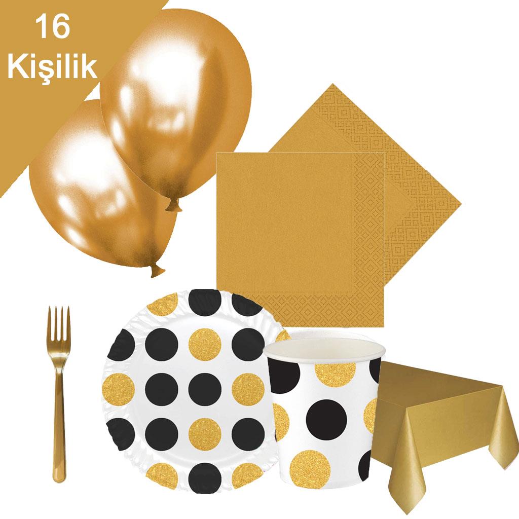 KBK Market Altın-Siyah Puantiyeli 16 Kişilik Kullan At Set