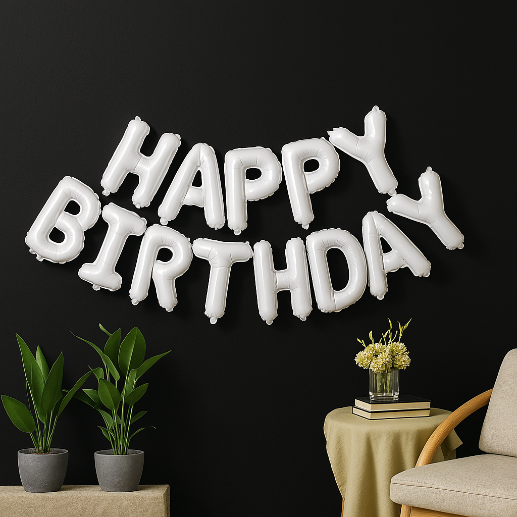KBK Market Beyaz Happy Birthday Folyo Balon Seti 