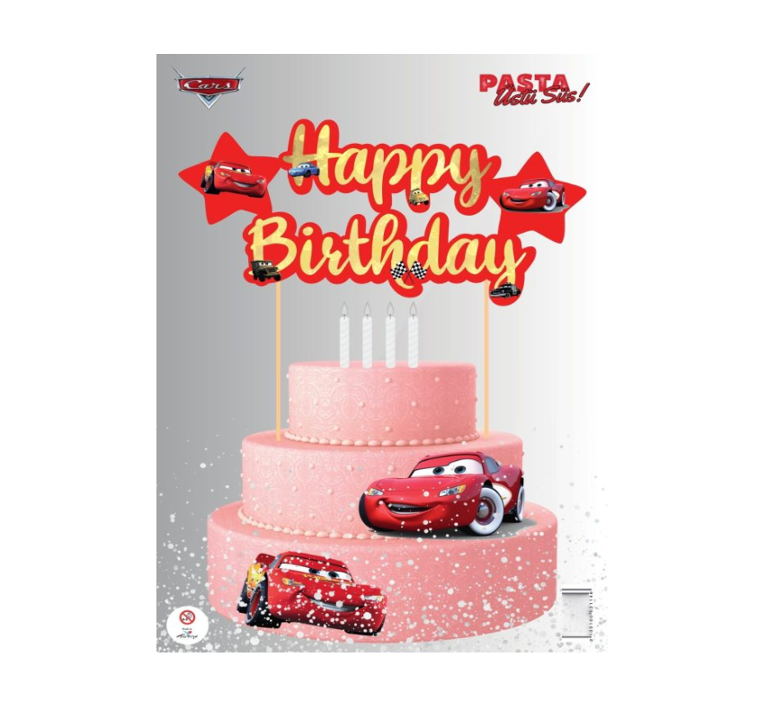 KBK Market Cars Happy Birthday Araba Pasta Üstü Süsü