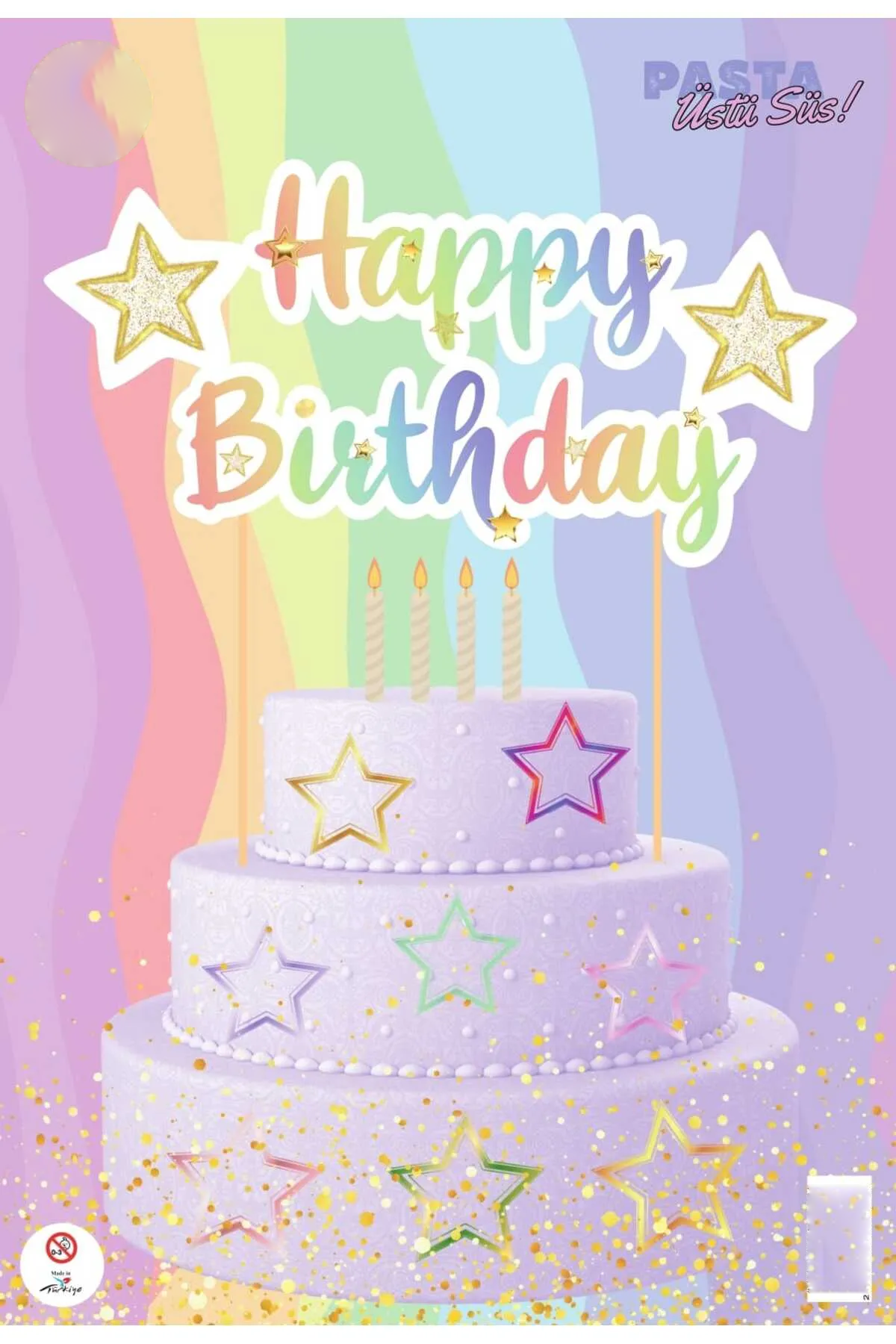 KBK Market Gökkuşağı Happy Birthday Pasta Üstü Süsü