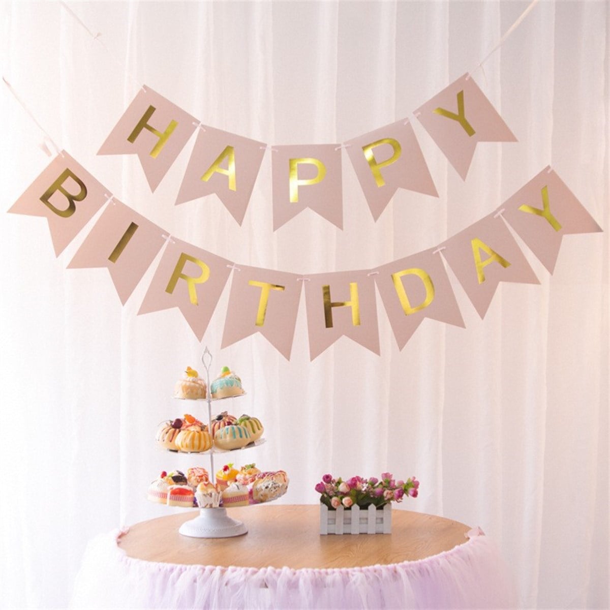 KBK Market Happy Birthday Banner Pembe