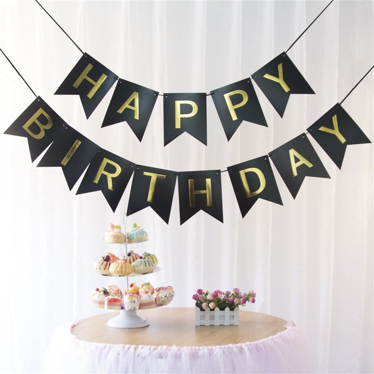 KBK Market Happy Birthday Banner Siyah