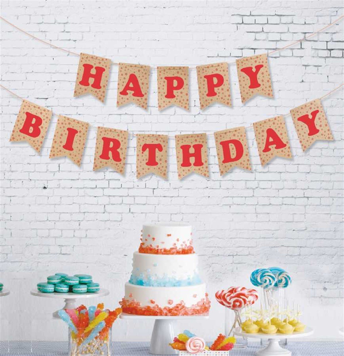 KBK Market Happy Birthday Kraft Zemin Kırmızı Banner Flama