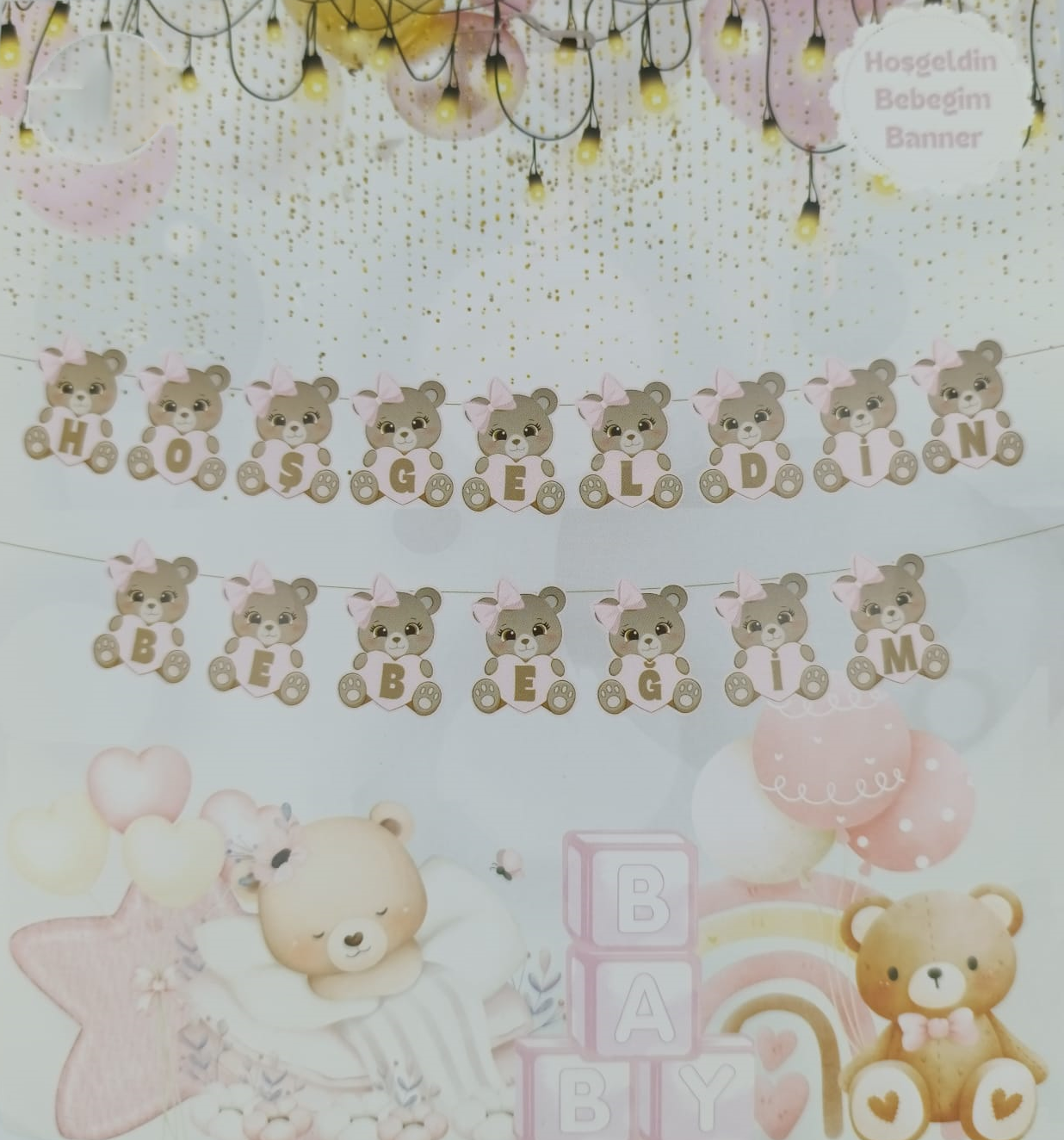 KBK Market Hoşgeldin Bebeğim Ayıcıklı Banner Pembe