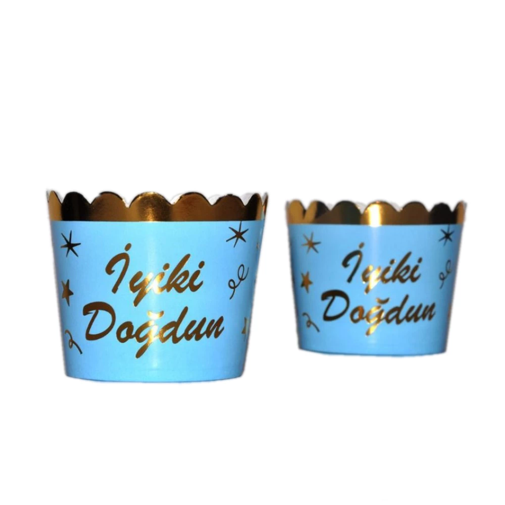 KBK Market İyi ki Doğdun Cupcake Kağıdı 12 Adet Mavi Altın