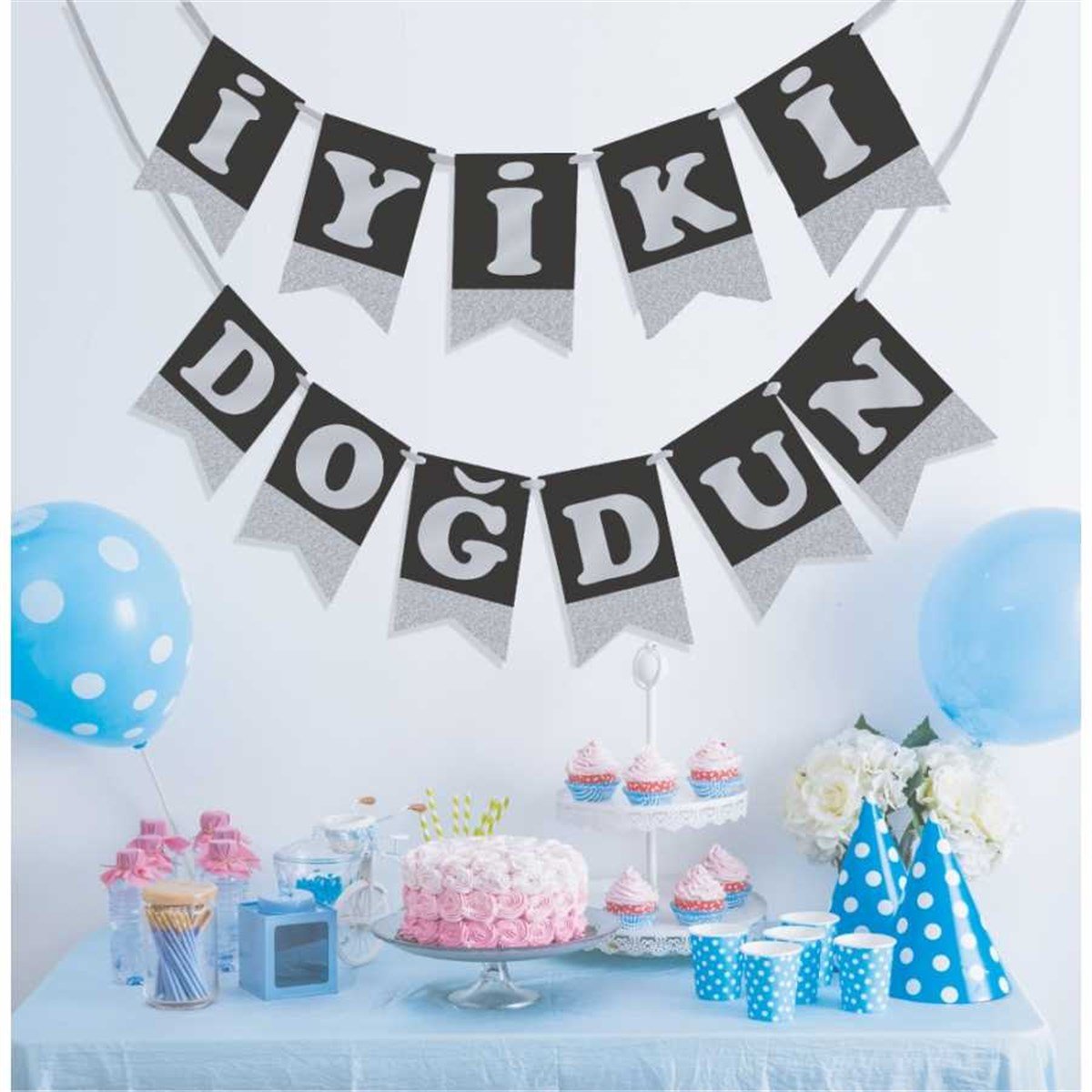 KBK Market İyi ki Doğdun Siyah Zemin Gümüş Banner Flama