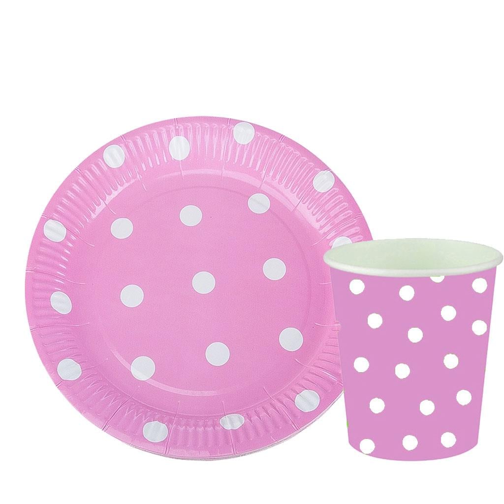KBK Market Karton Puantiyeli Pembe Tabak ve Bardak 8'er Adet