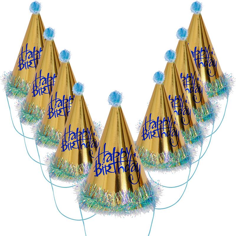 KBK Market Kukuleta Metalize Altın Mavi Happy Birthday Şapka 12 Adet 