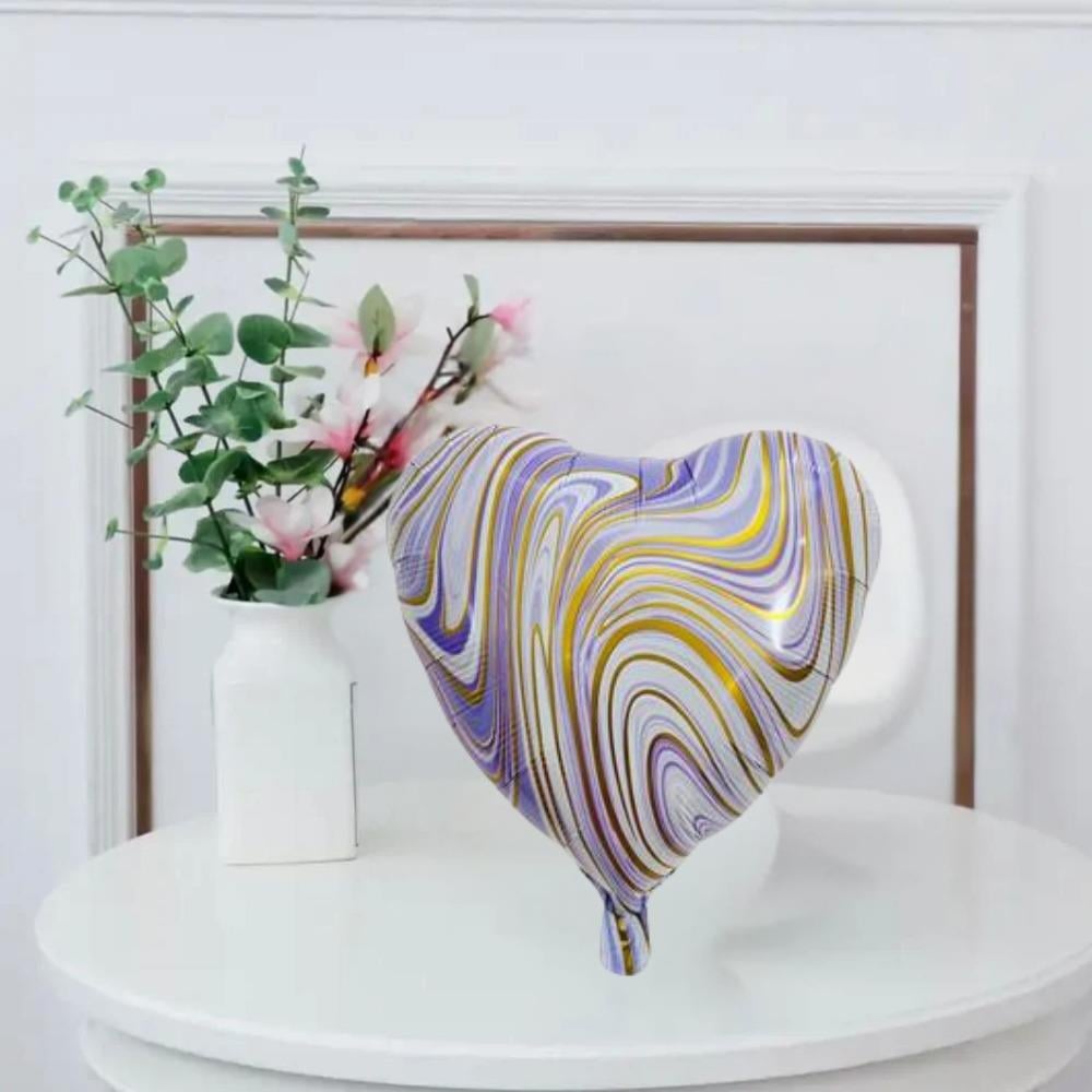 KBK Market Mermer Desenli Kalp Folyo Balon 45 cm Mor