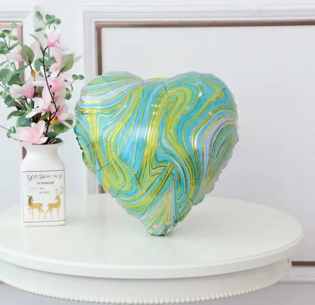 KBK Market Mermer Desenli Kalp Folyo Balon 45 cm Yeşil