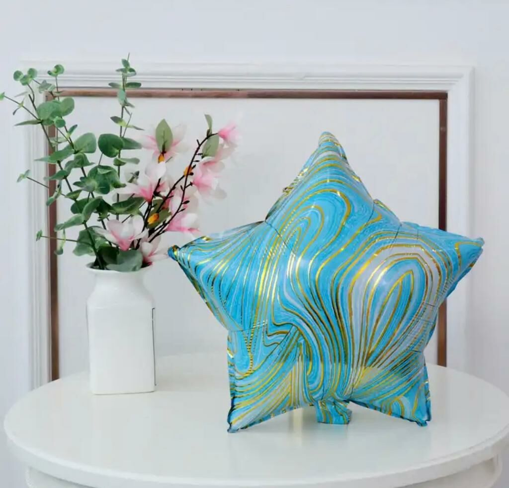 KBK Market Mermer Desenli Yıldız Folyo Balon 45 cm Mavi