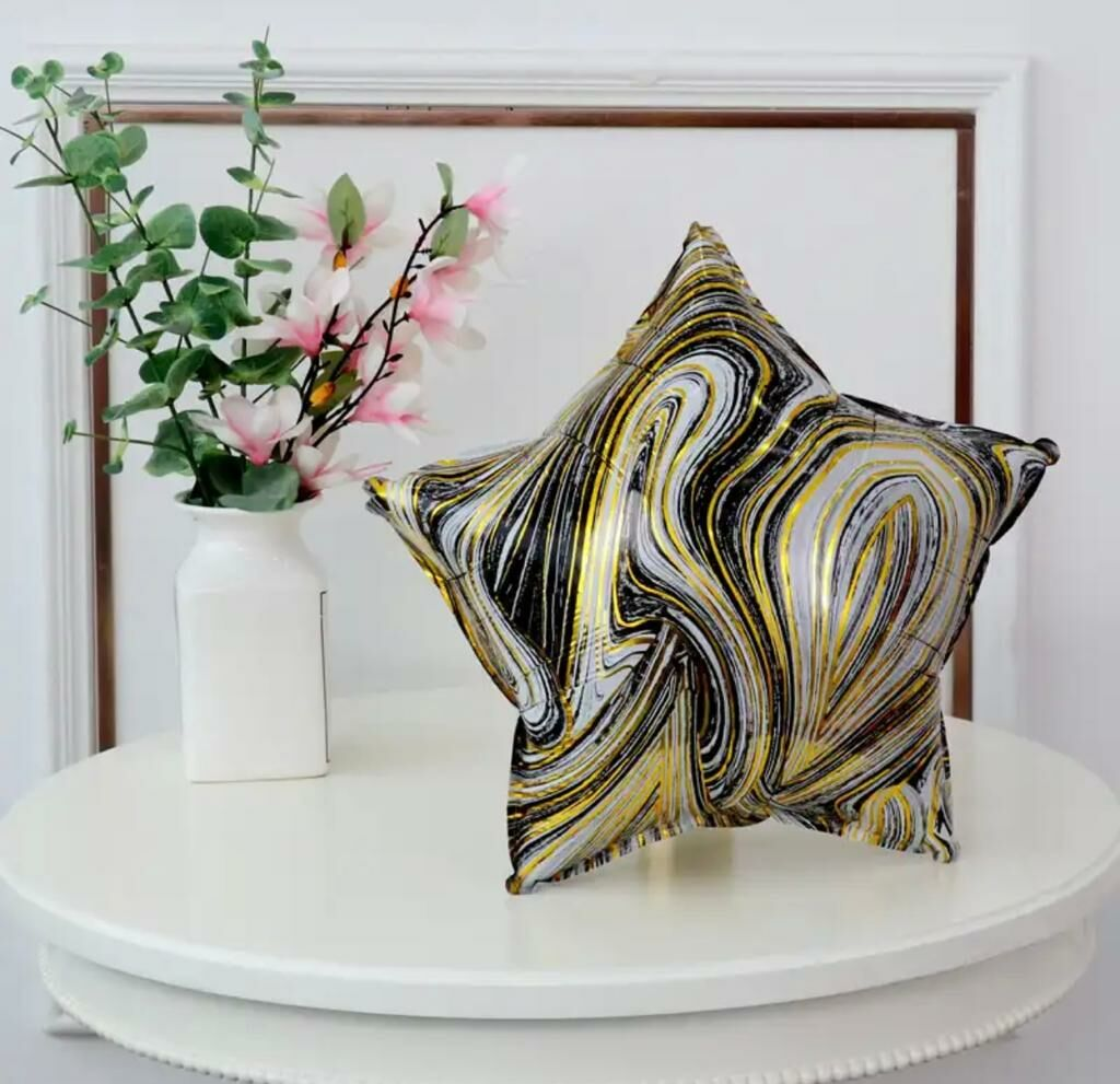 KBK Market Mermer Desenli Yıldız Folyo Balon 45 cm Siyah