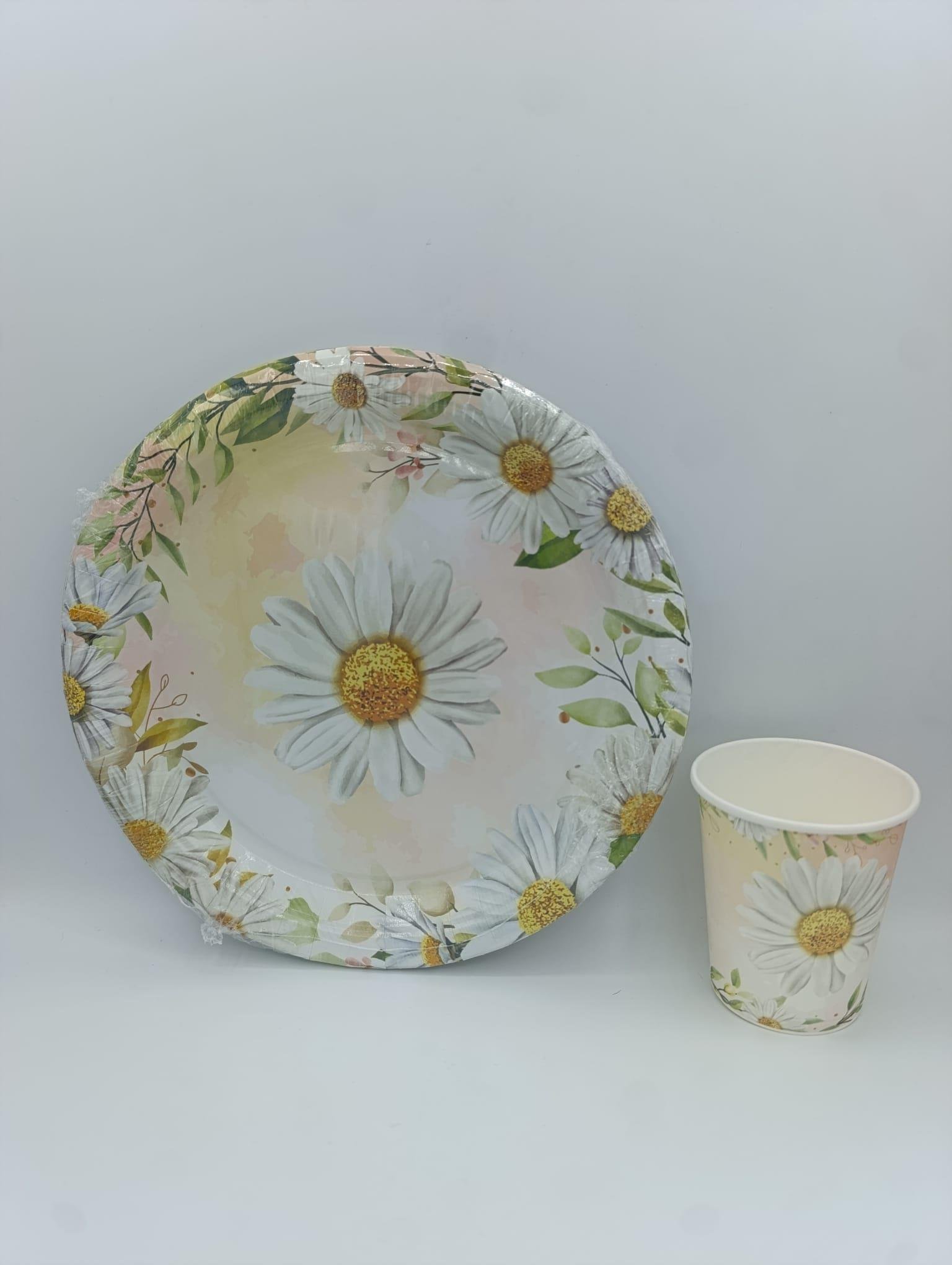 KBK Market Papatya Temalı Karton Tabak-Bardak Set 8'li
