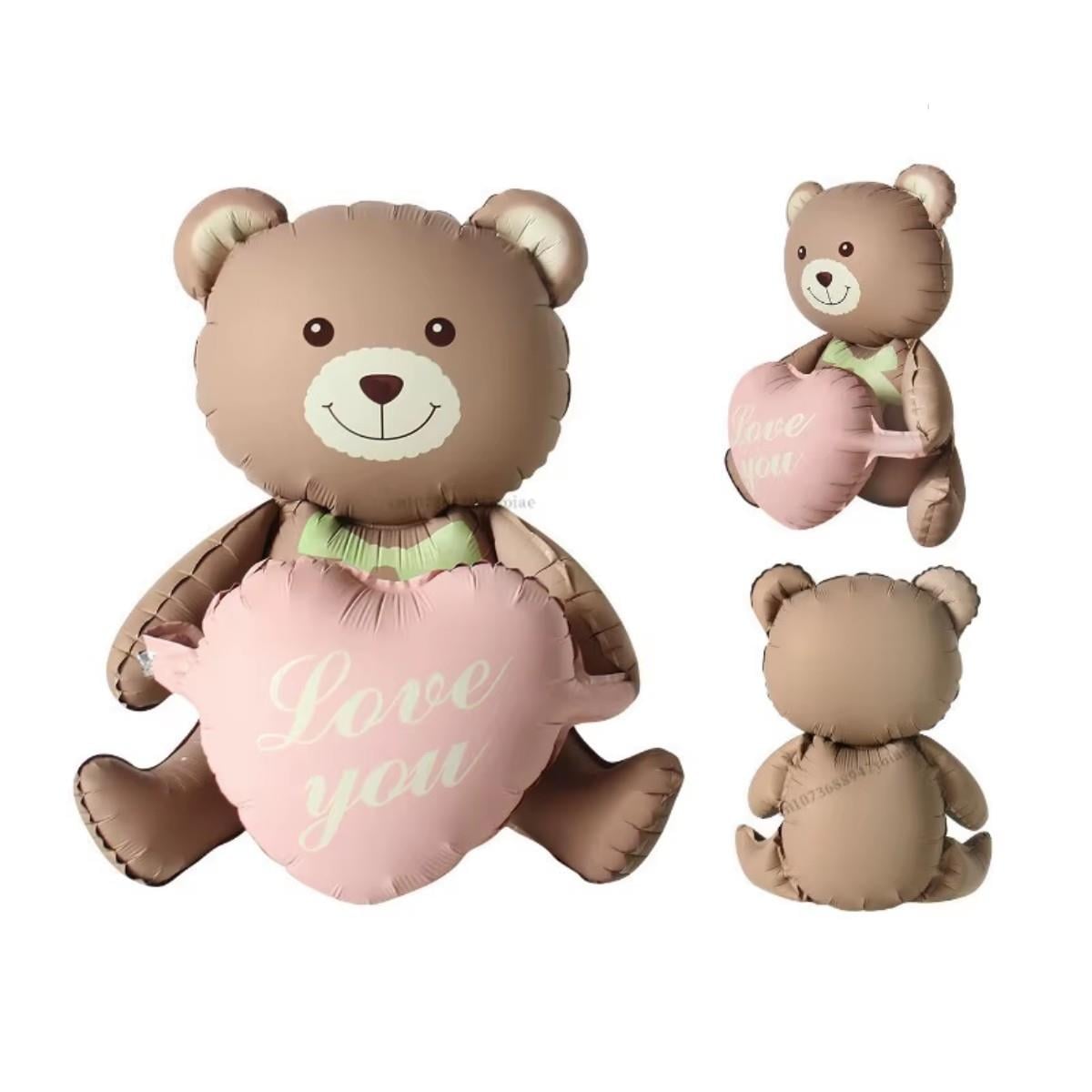 KBK Market Retro Folyo Oturan Ayıcık Pembe Kalpli 51 cm x 54 cm