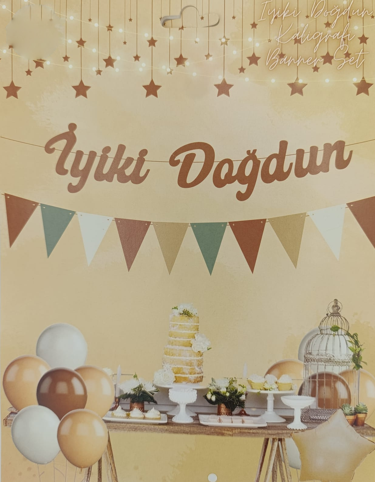KBK Market Retro Kaligrafi İyi ki Doğdun ve Üçgen Flama Set Kahverengi Banner