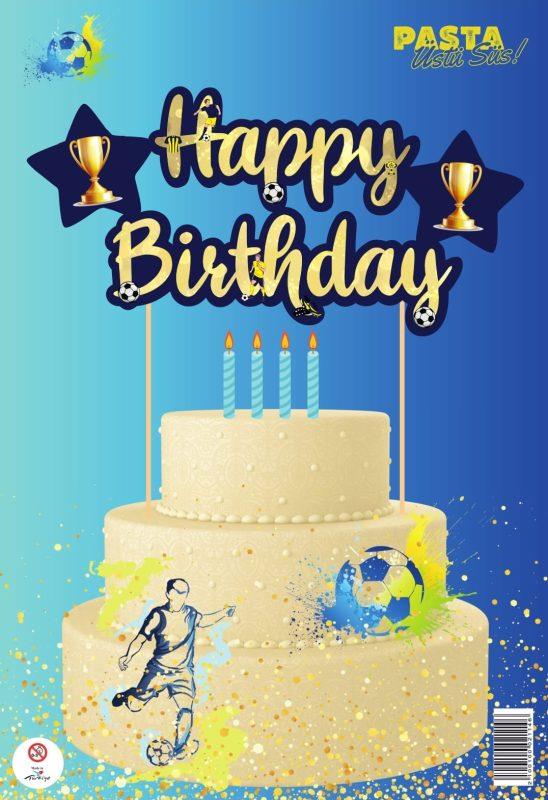 KBK Market Sarı Lacivert Happy Birthday Pasta Üstü Süsü