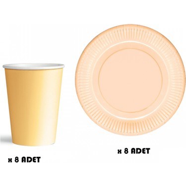 KBK Market Sert Karton Makaron Somon Tabak-Bardak 8'er Adet