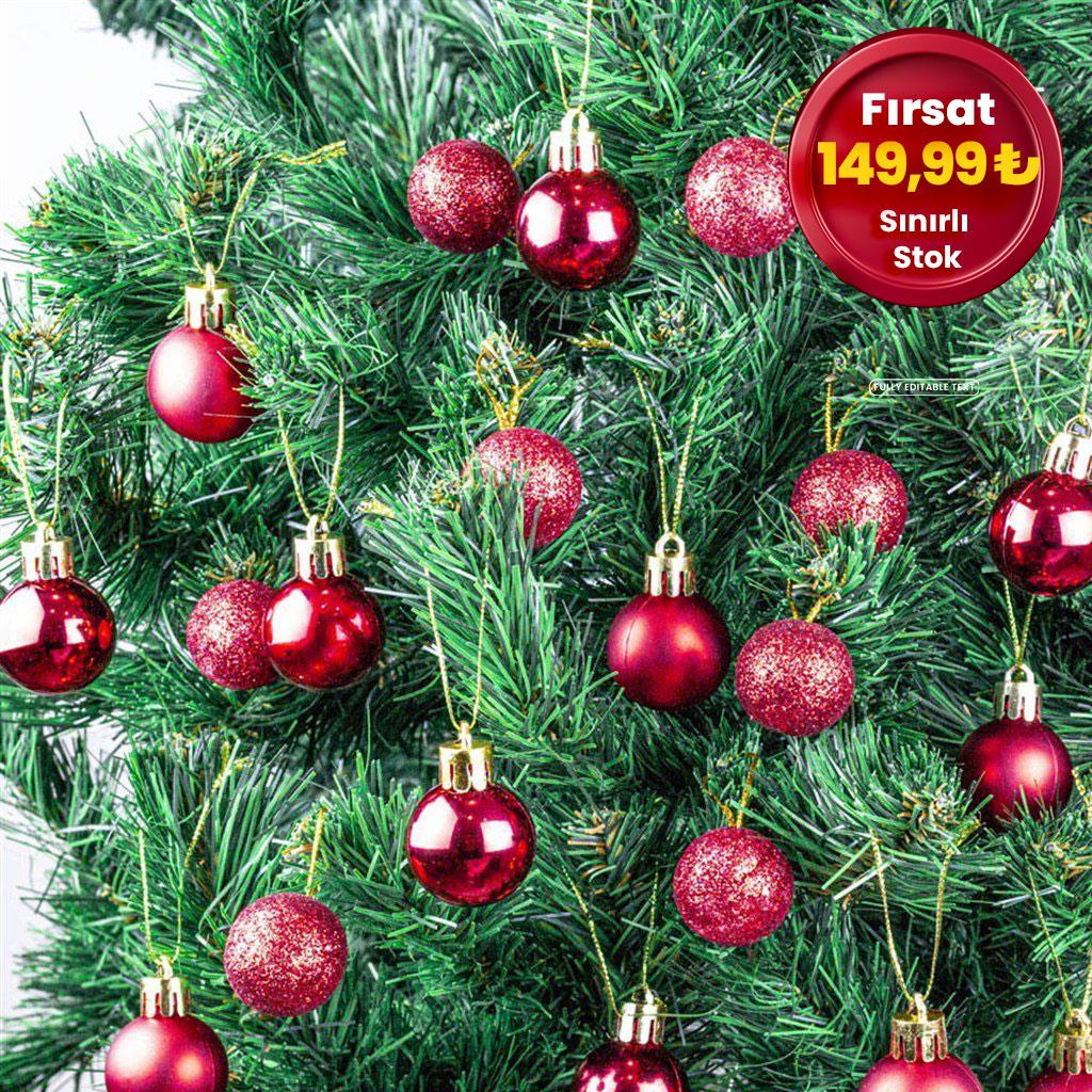 KBK Market Yılbaşı Çam Ağacı Süsü Kırmızı 3 cm Süs 24'li