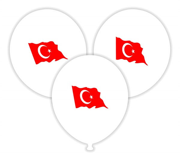 KBK Market Bayrak Baskılı Balon Beyaz Kırmızı 10 Adet