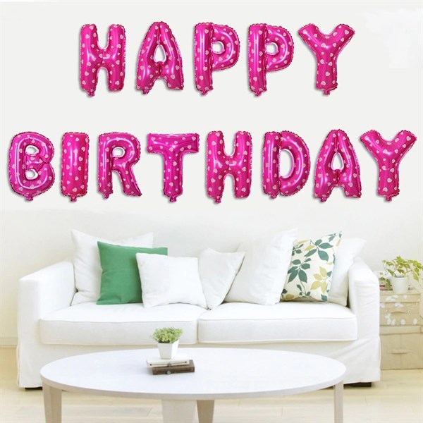 KBK Market Pembe Happy Birthday Balon Seti- Doğum Günü Balon Seti