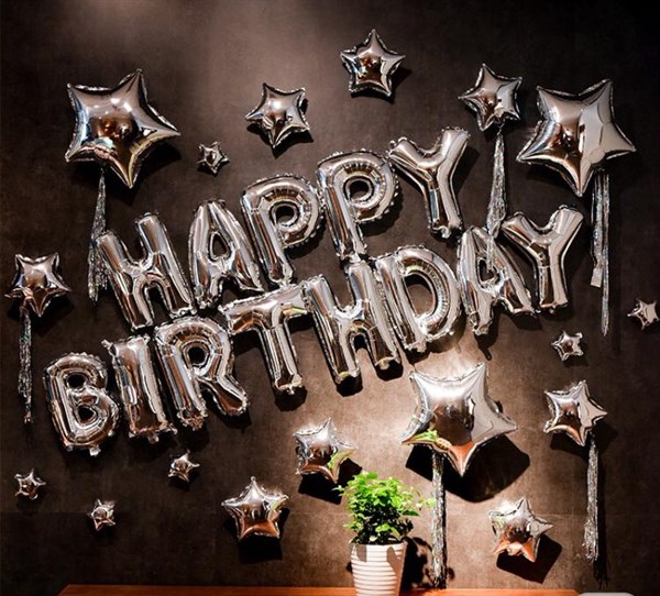 KBK Market Premium Serisi Hapyy Birthday Yıldızlı Doğum Günü Kombin Gümüş