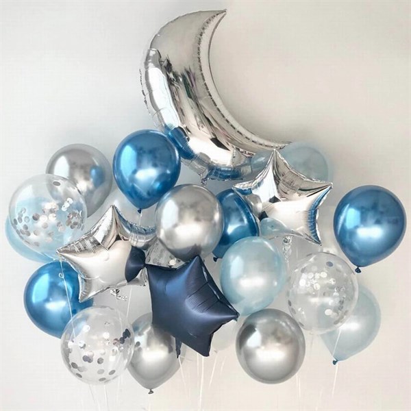 KBK Market Yarım Ay Folyo Balon Gümüş Mavi Set