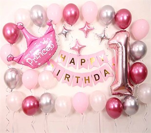 KBK Market Happy Birthday Balon Seti- Doğum Günü Balon Seti Pembe 