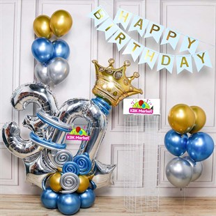 KBK Market Mavi Krom Balonlu Folyo Doğum Günü Balonu Seti
