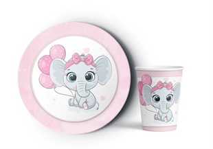 KBK Market Pembe Fil Tabak-Bardak Set 8 Kişilik