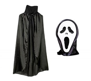 KBK Market Siyah Yakalı Yetişkin 140 cm Pelerin ve Çığlık Scream Maske Kostüm Seti