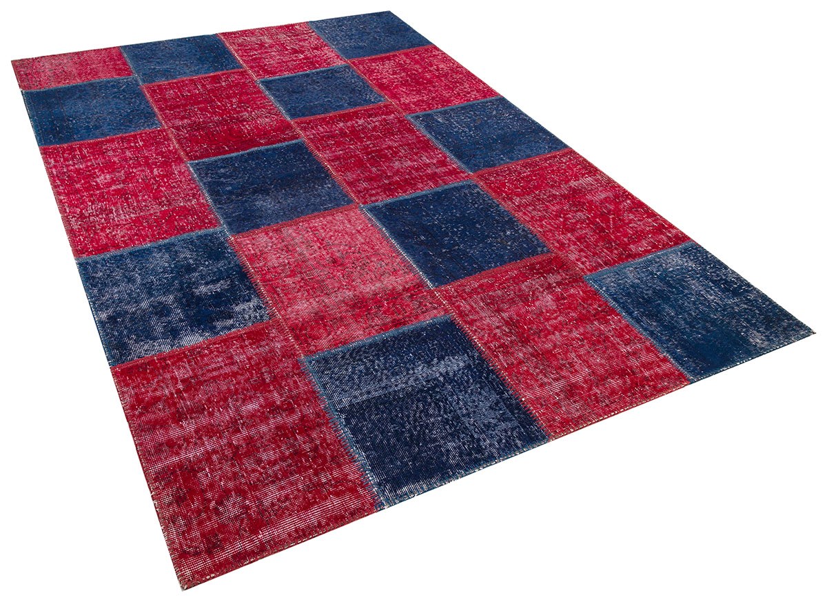 Modern El Dokuma Patchwork Halı Kırmızı Ölçü;183 x 275