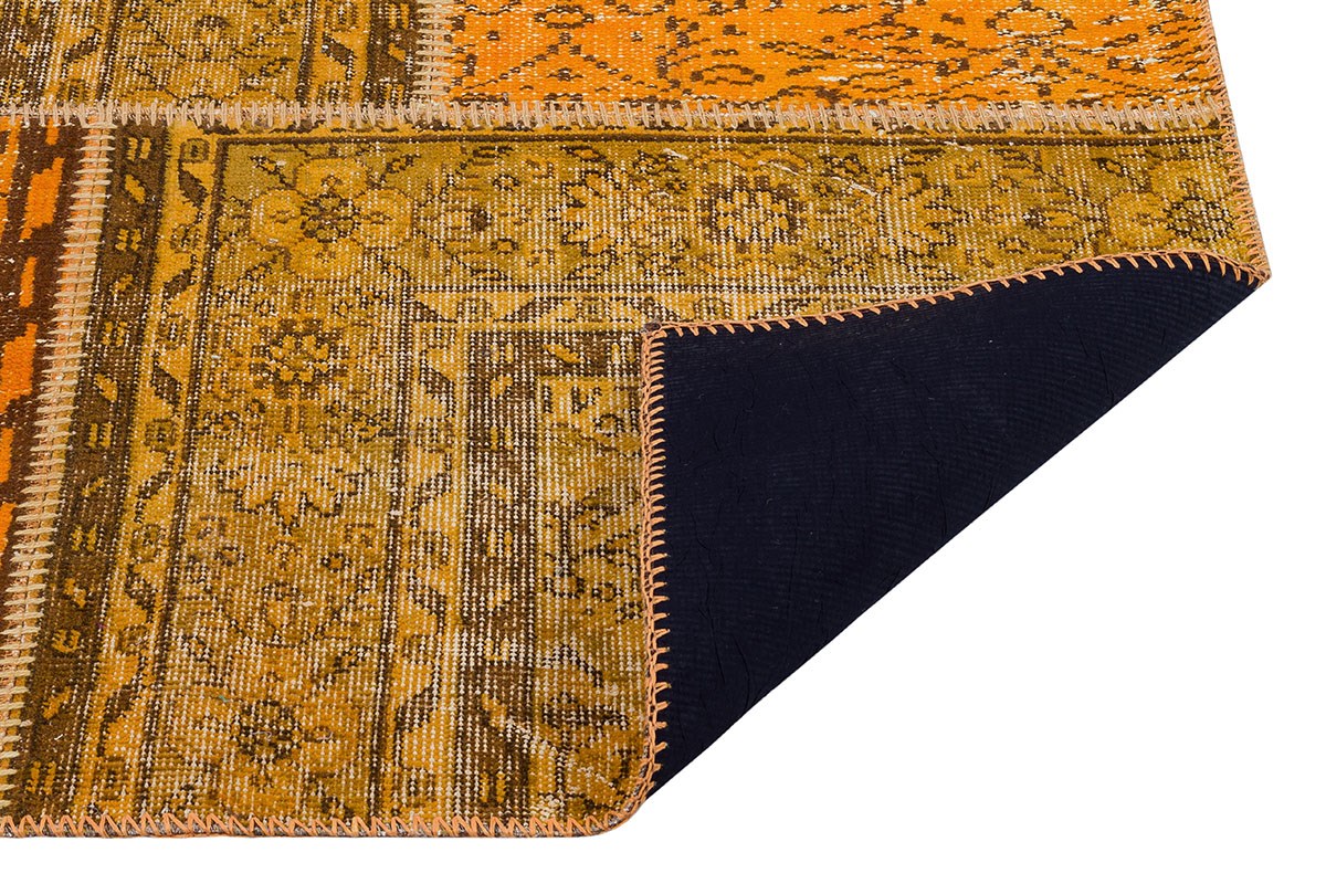 Modern El Dokuma Patchwork Halı Sarı Ölçü;116 x 230