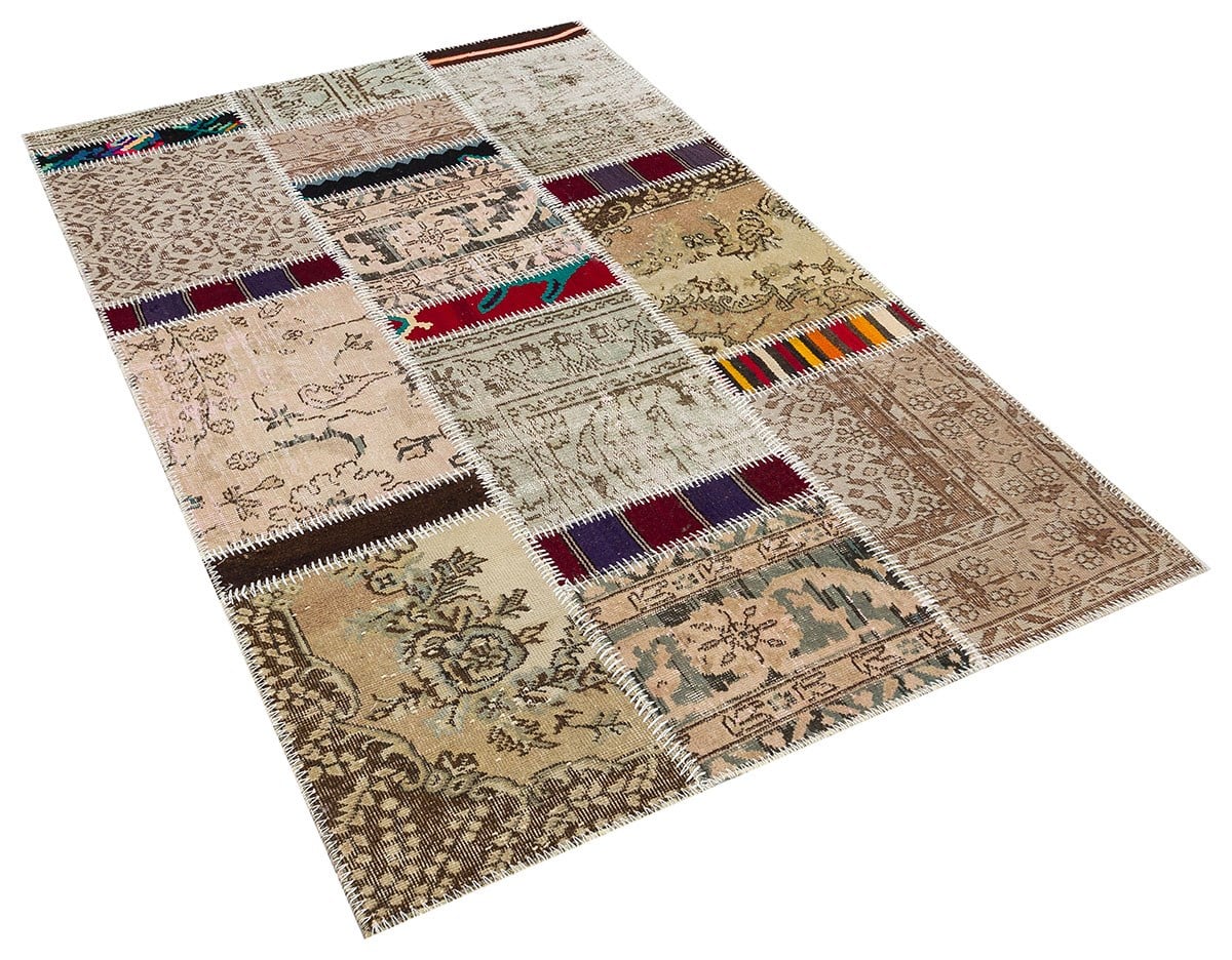 Modern El Dokuma Patchwork Halı Pembe Ölçü;125 x 200