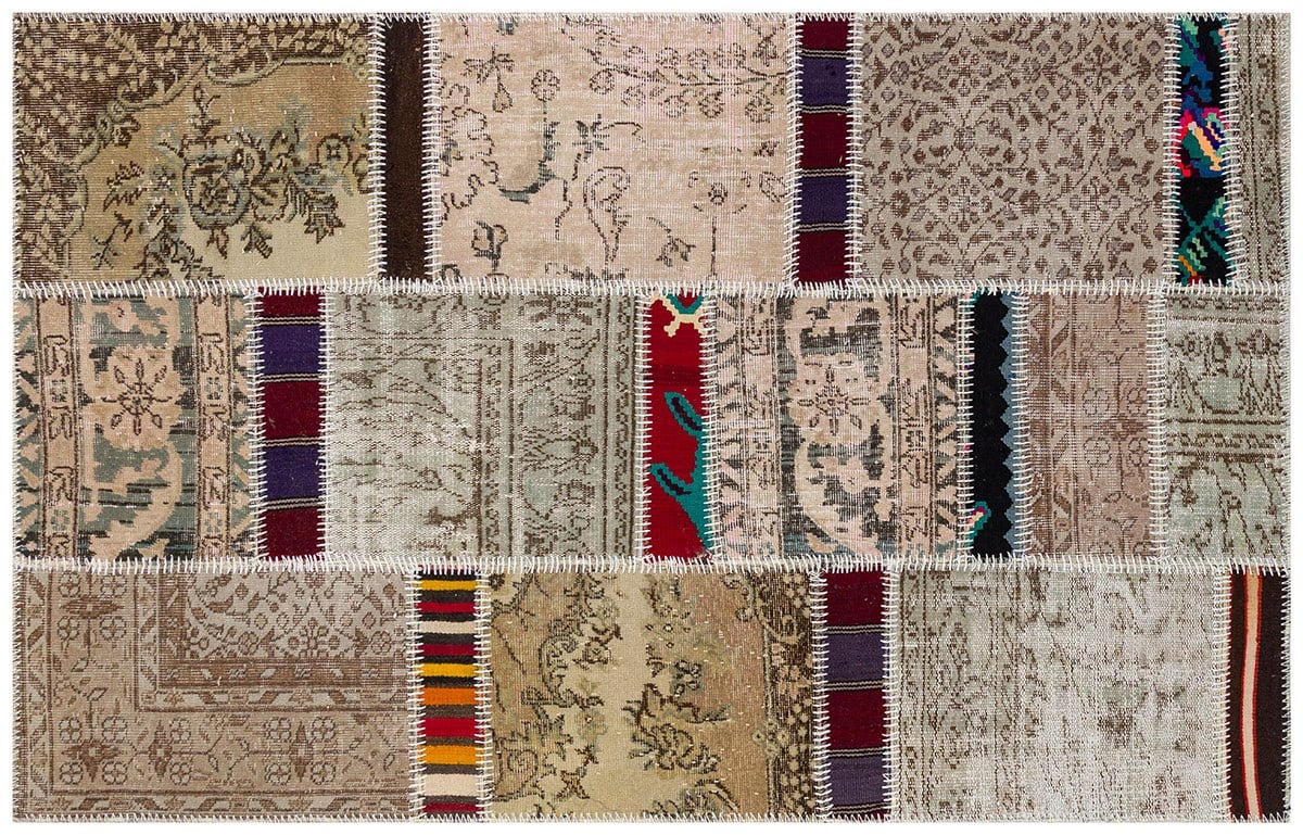 Modern El Dokuma Patchwork Halı Pembe Ölçü;125 x 200