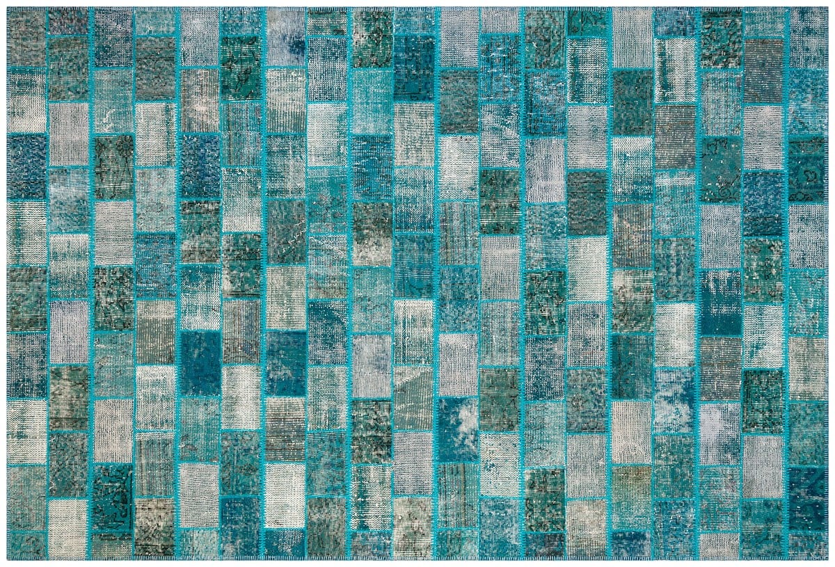 Modern El Dokuma Patchwork Halı Turkuaz Ölçü;166 x 240