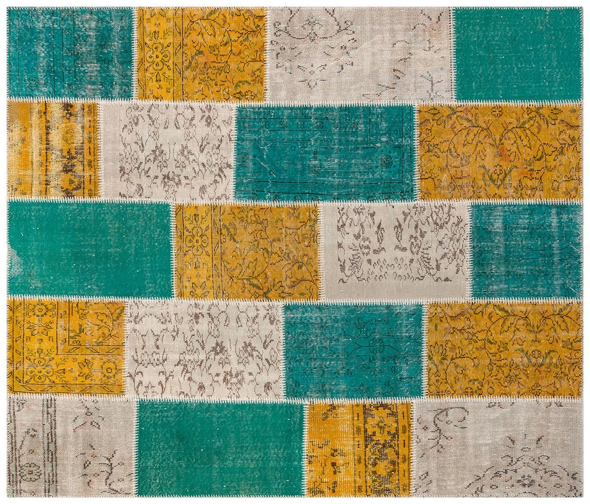 Modern El Dokuma Patchwork Halı Yeşil Ölçü;200 x 230