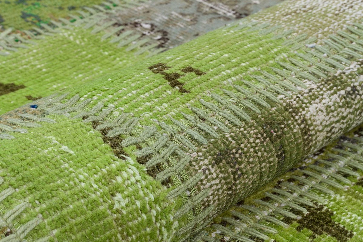Modern El Dokuma Patchwork Halı Yeşil Ölçü;96 x 295
