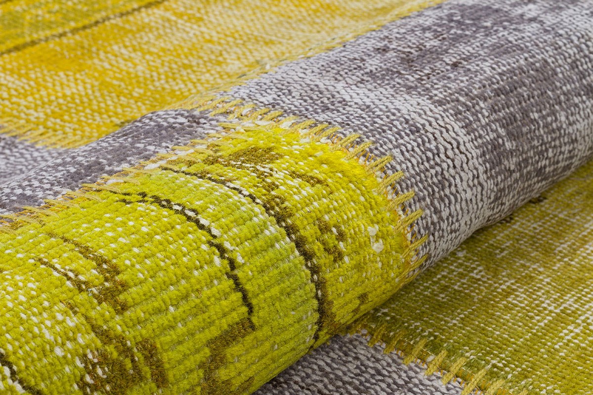 Modern El Dokuma Patchwork Halı Yeşil Ölçü;164 x 240