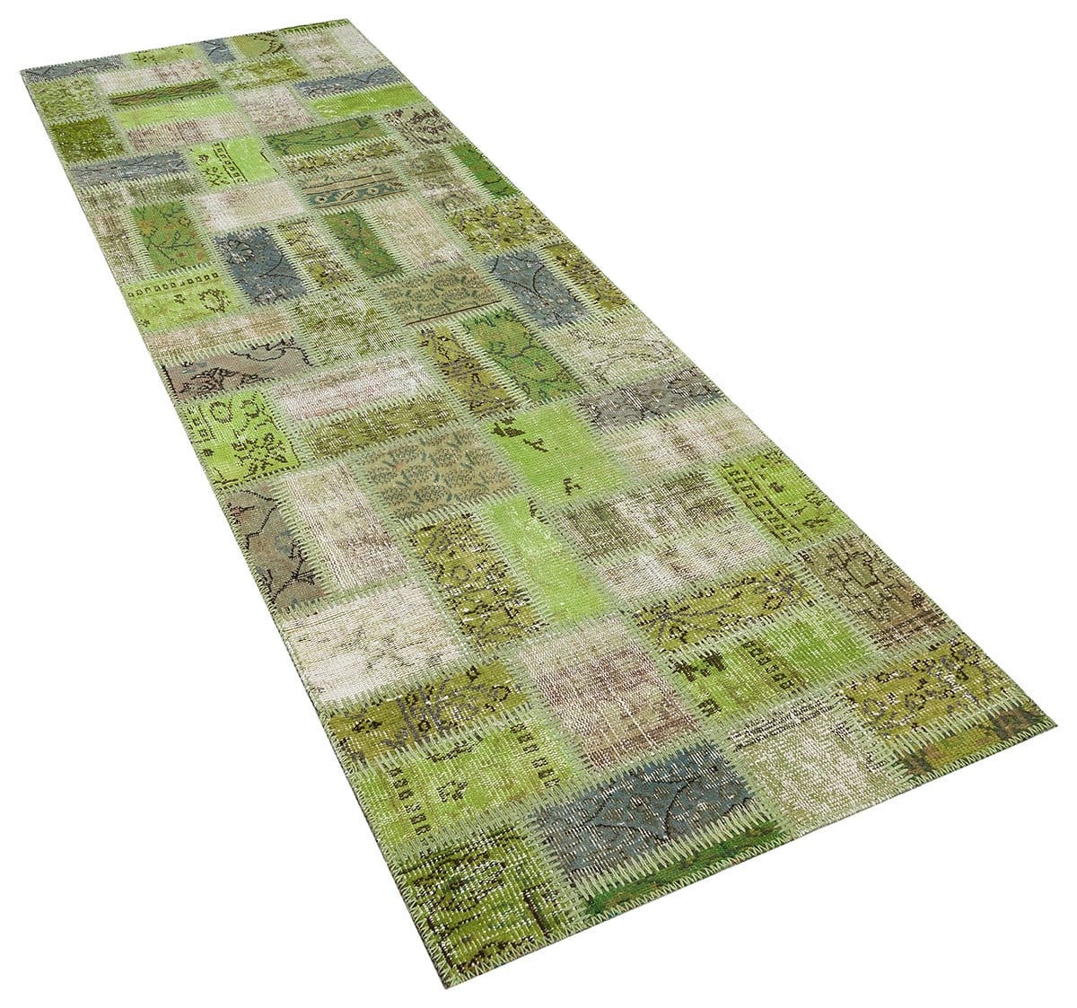 Modern El Dokuma Patchwork Halı Yeşil Ölçü;96 x 295