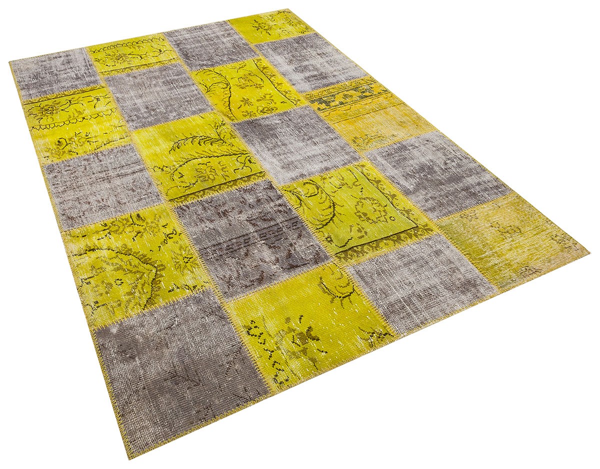 Modern El Dokuma Patchwork Halı Yeşil Ölçü;164 x 240