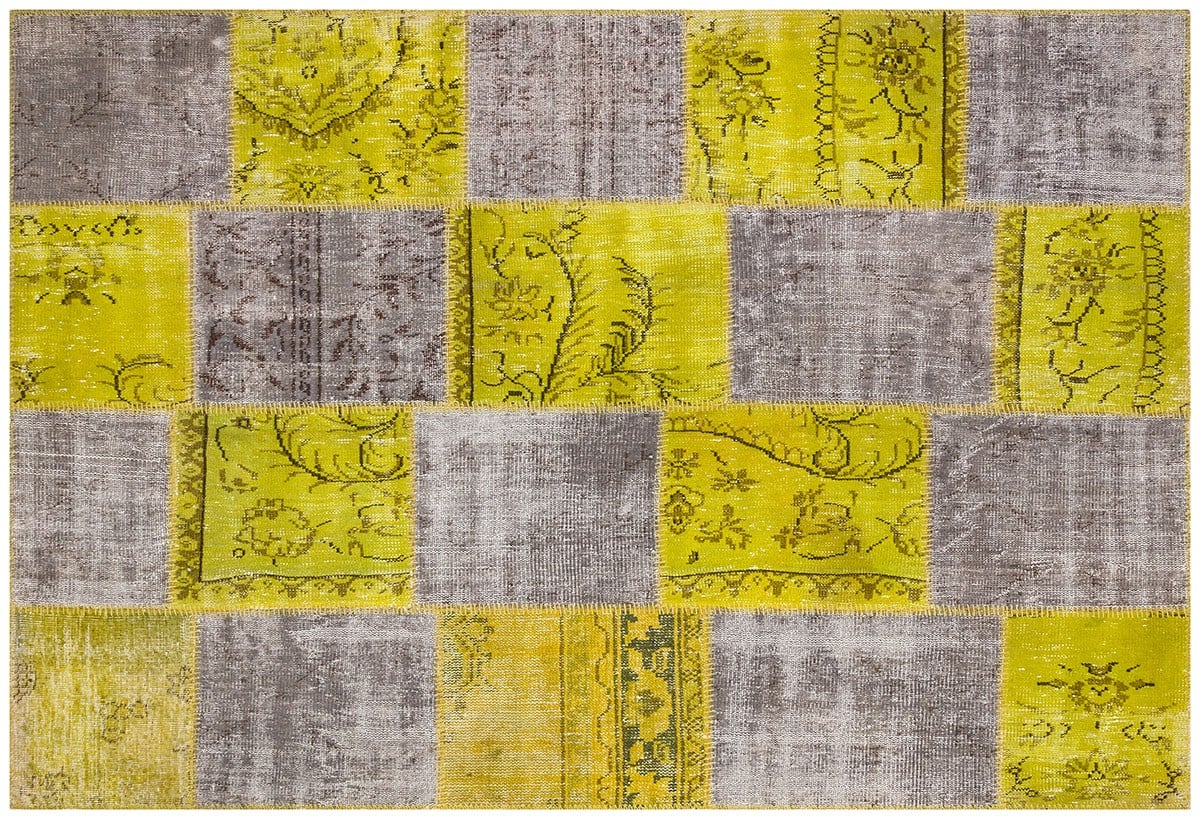 Modern El Dokuma Patchwork Halı Yeşil Ölçü;164 x 240