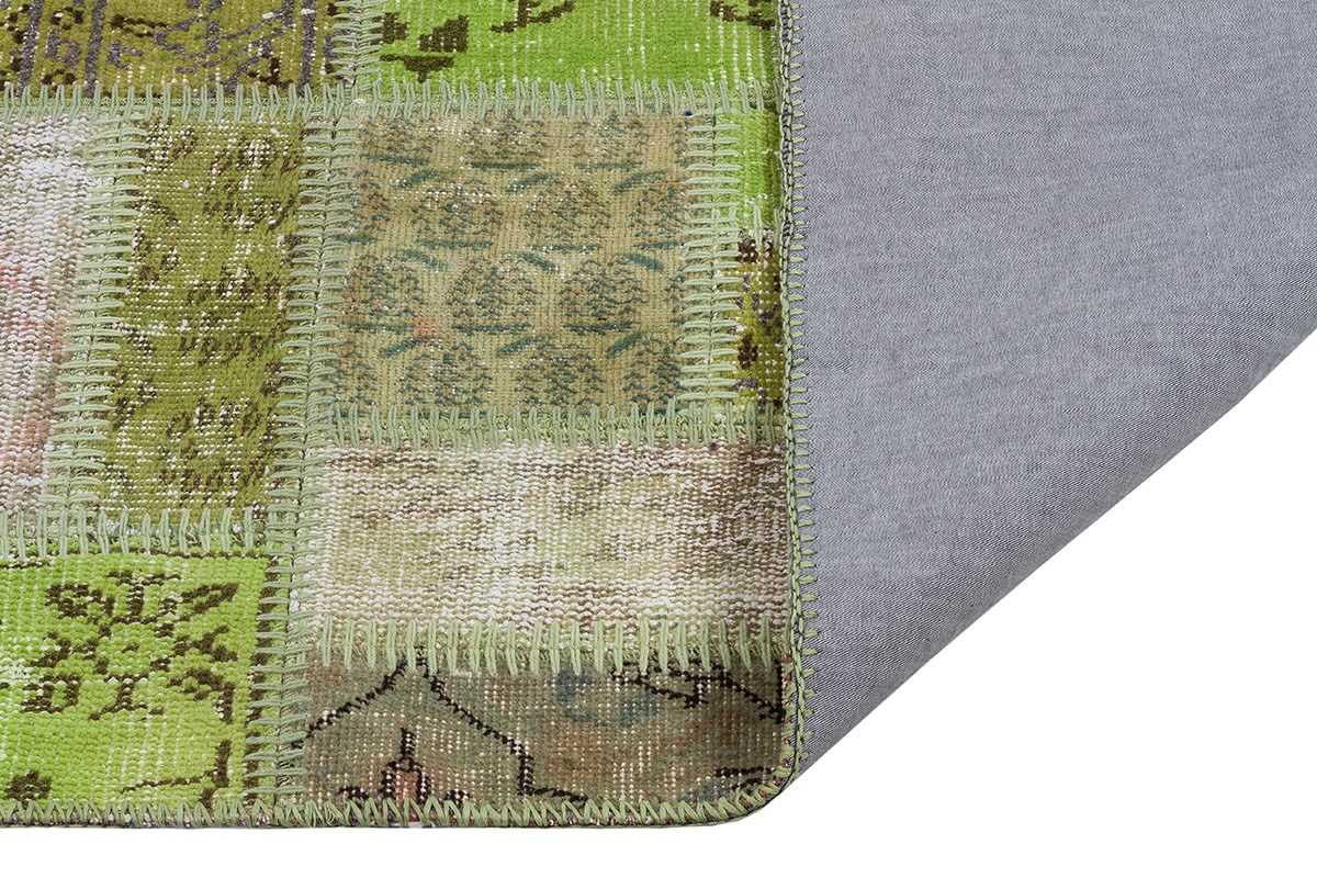 Modern El Dokuma Patchwork Halı Yeşil Ölçü;96 x 295