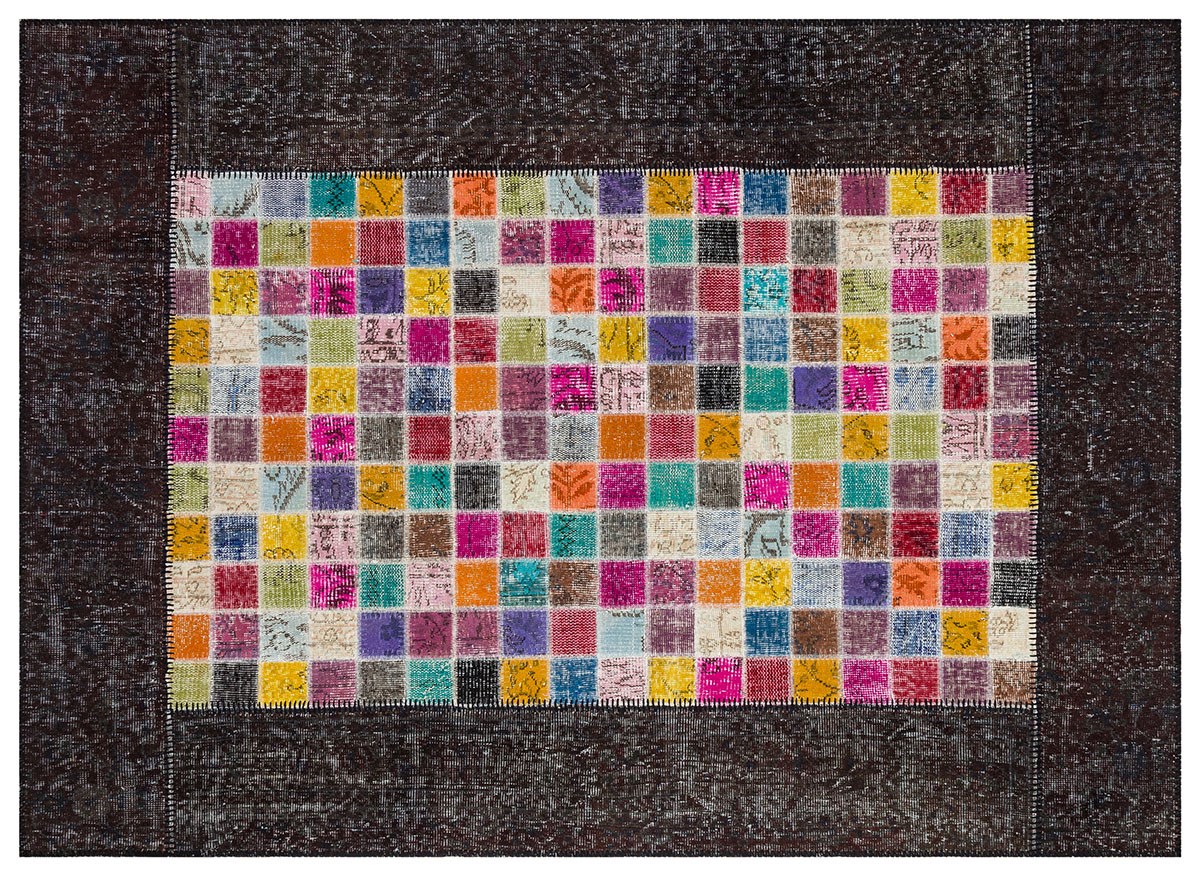 Modern El Dokuma Patchwork Halı Mozaik Detaylı Siyah 4 m2 Ölçü;170 x 240