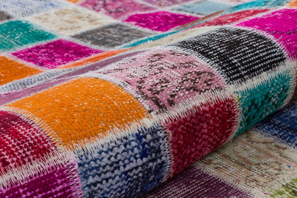 Modern El Dokuma Patchwork Halı Mozaik Detaylı Siyah 4 m2 Ölçü;170 x 240